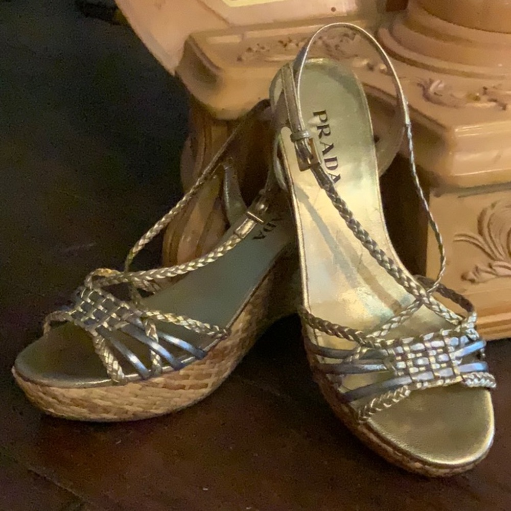 Prada Gold and Silver Weaved Sandals Size 37